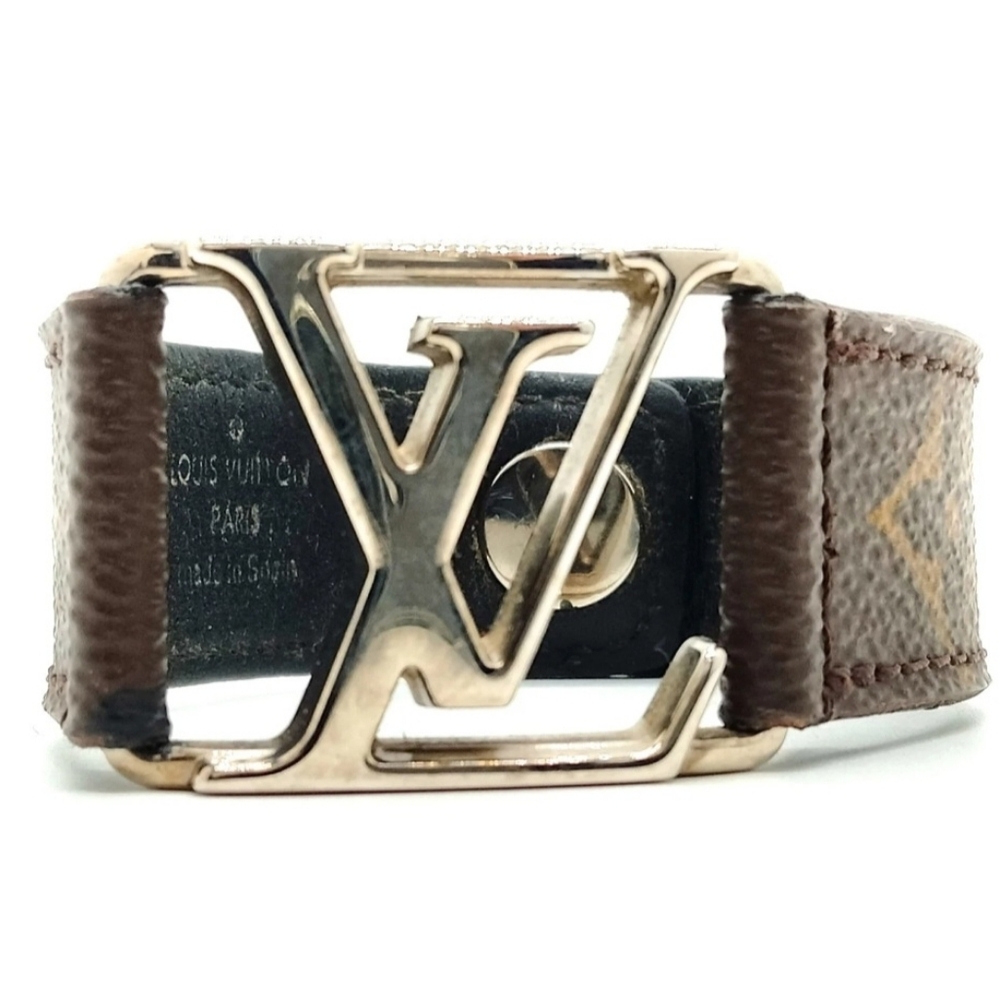 Auth🔥Louis Vuitton brown Monogram Silver LV Bracelet 7.6 “W/ LV dust bag -EUC - Picture 7 of 8